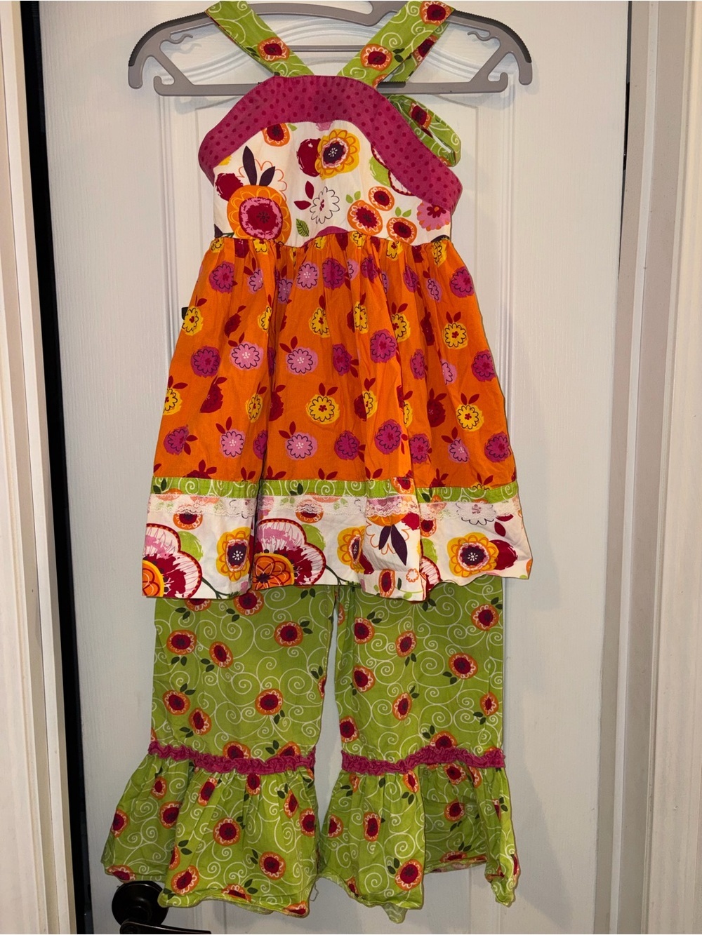 Jelly The Pug Orange & Green Floral Girls Matching Set